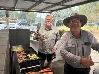 Bacon and eggs cooking for a special campground breakfast